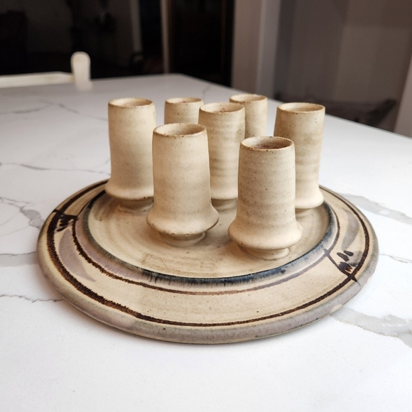 Vintage 1987 Danish Style Stoneware 7 Candle Holder Signed - Picture 6 of 9